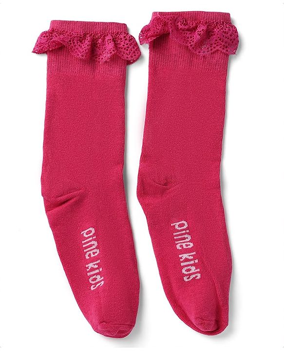 Pine Kids Cotton Nylon Spandex Mid-Calf Length Socks with Frill Detail & Pine Kids Text Pack of 3 - Red Blue Yelllow