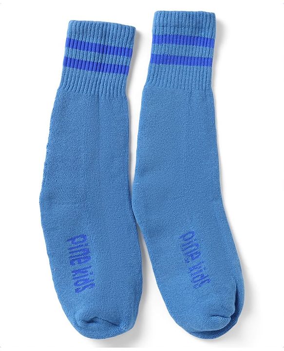 Pine Kids Cotton Nylon Spandex Mid-Calf Length Socks with Stripes & Pine Kids Text Pack of 3 - Green Blue Light Grey
