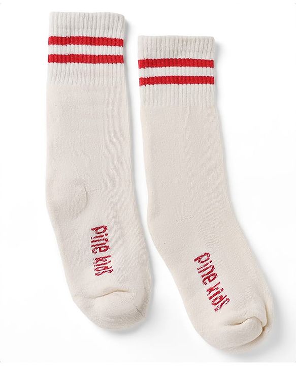Pine Kids Cotton Nylon Spandex Mid-Calf Length Socks with Stripes & Pine Kids Text Pack of 3 - Green Blue Light Grey