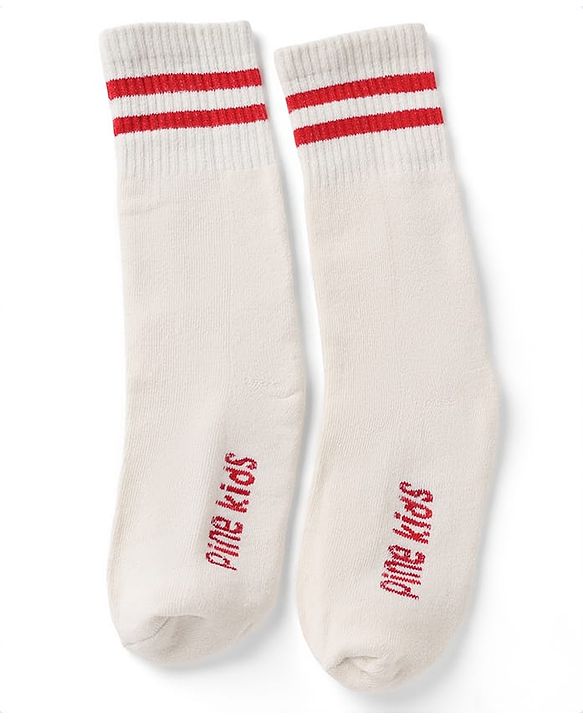 Pine Kids Cotton Nylon Spandex Mid-Calf Length Socks with Stripes & Pine Kids Text Pack of 3 - Green Blue Light Grey