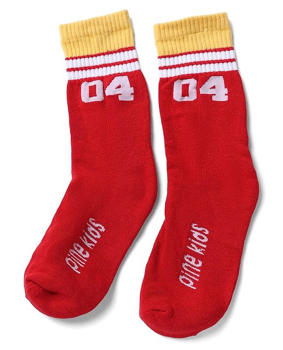 Pine Kids Cotton Nylon Spandex Mid-Calf Length Socks with Stripes & Pine Kids Text Pack of 3 - Yellow Red White