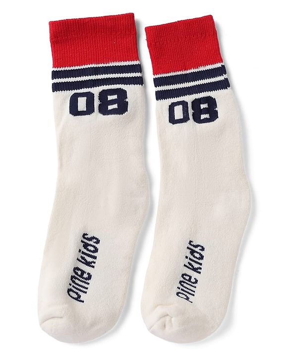 Pine Kids Cotton Nylon Spandex Mid-Calf Length Socks with Stripes & Pine Kids Text Pack of 3 - Yellow Red White