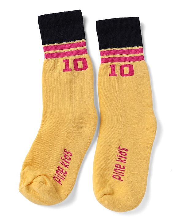 Pine Kids Cotton Nylon Spandex Mid-Calf Length Socks with Stripes & Pine Kids Text Pack of 3 - Yellow Red White