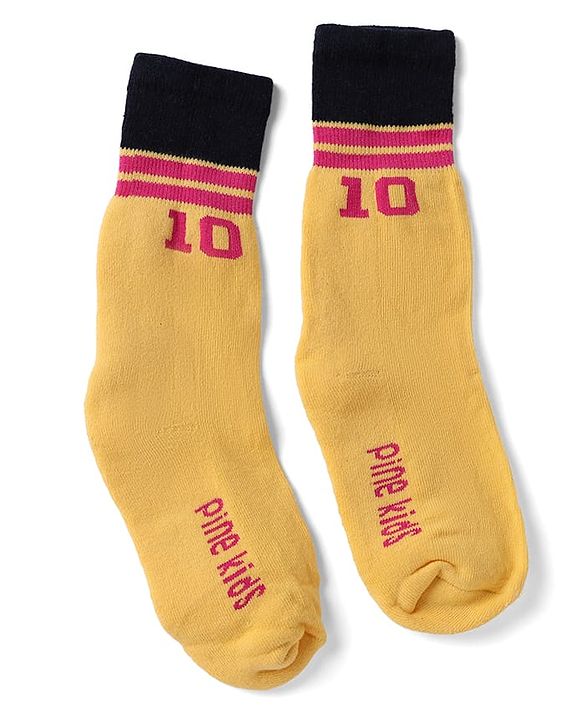 Pine Kids Cotton Nylon Spandex Mid-Calf Length Socks with Stripes & Pine Kids Text Pack of 3 - Yellow Red White