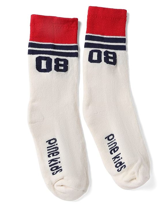 Pine Kids Cotton Nylon Spandex Mid-Calf Length Socks with Stripes & Pine Kids Text Pack of 3 - Yellow Red White