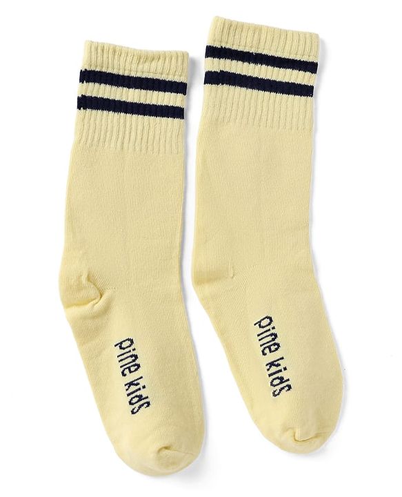Pine Kids Cotton Nylon Spandex Mid-Calf Length Socks with Stripes & Pine Kids Text Pack of 3 - Purple Yellow Pink