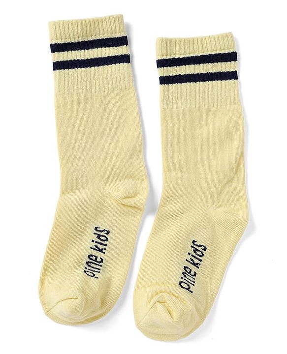 Pine Kids Cotton Nylon Spandex Mid-Calf Length Socks with Stripes & Pine Kids Text Pack of 3 - Purple Yellow Pink