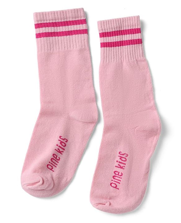 Pine Kids Cotton Nylon Spandex Mid-Calf Length Socks with Stripes & Pine Kids Text Pack of 3 - Purple Yellow Pink