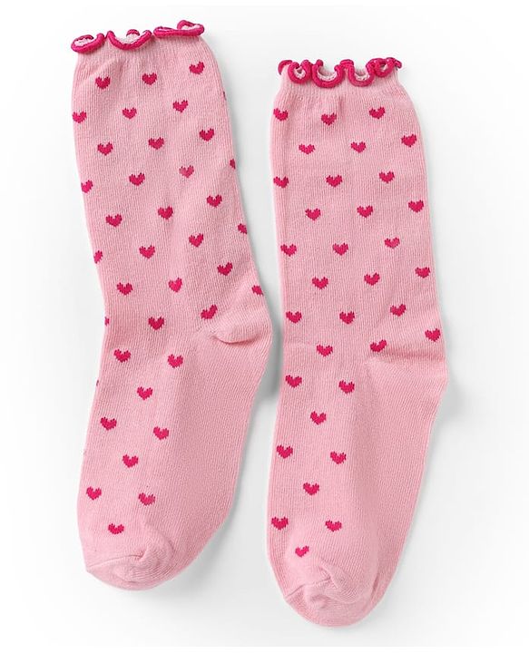 Pine Kids Cotton Nylon Spandex Mid-Calf Length Socks with Heart & Pine Kids Text Design Pack of 3 - Purple Pink Red