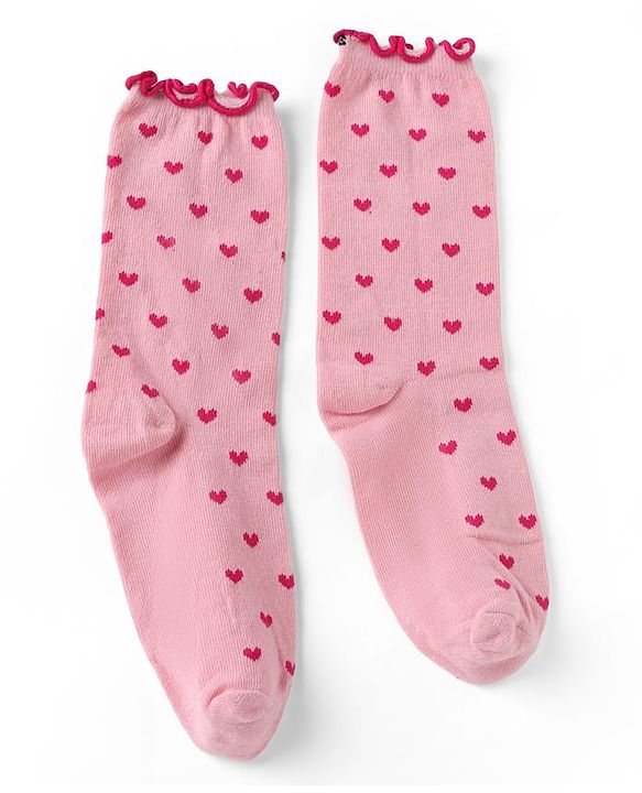 Pine Kids Cotton Nylon Spandex Mid-Calf Length Socks with Heart & Pine Kids Text Design Pack of 3 - Purple Pink Red