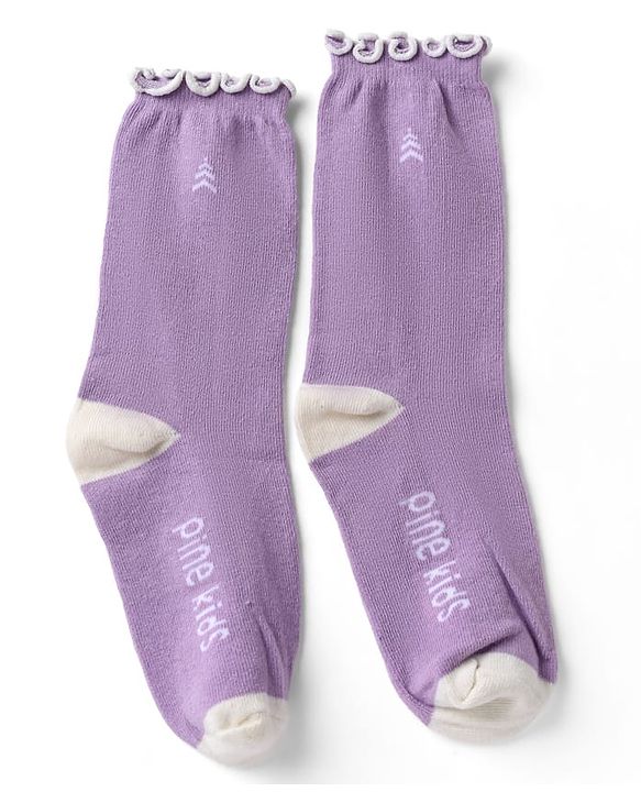 Pine Kids Cotton Nylon Spandex Mid-Calf Length Socks with Heart & Pine Kids Text Design Pack of 3 - Purple Pink Red