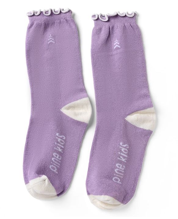 Pine Kids Cotton Nylon Spandex Mid-Calf Length Socks with Heart & Pine Kids Text Design Pack of 3 - Purple Pink Red