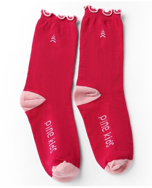 Pine Kids Cotton Nylon Spandex Mid-Calf Length Socks with Heart & Pine Kids Text Design Pack of 3 - Purple Pink Red
