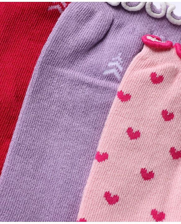 Pine Kids Cotton Nylon Spandex Mid-Calf Length Socks with Heart & Pine Kids Text Design Pack of 3 - Purple Pink Red