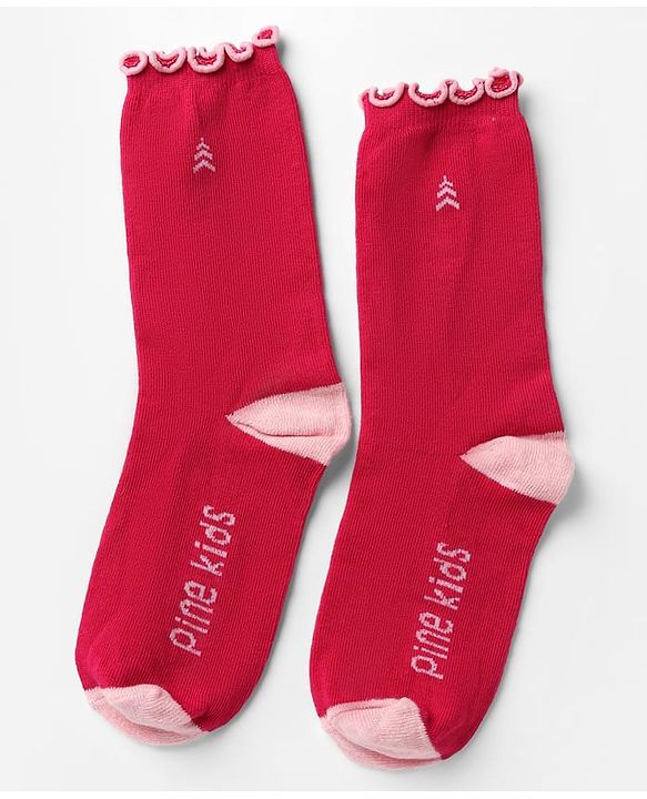 Pine Kids Cotton Nylon Spandex Mid-Calf Length Socks with Heart & Pine Kids Text Design Pack of 3 - Purple Pink Red