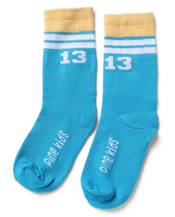 Pine Kids Cotton Nylon Spandex Mid-Calf Length Socks with Stripes & Pine Kids Text Design Pack of 3 - Blue Purple Black