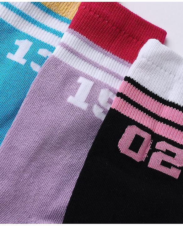 Pine Kids Cotton Nylon Spandex Mid-Calf Length Socks with Stripes & Pine Kids Text Design Pack of 3 - Blue Purple Black