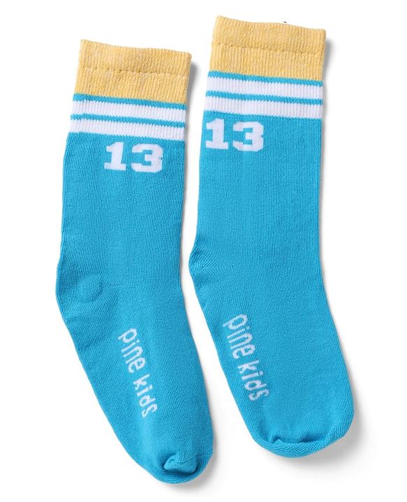 Pine Kids Cotton Nylon Spandex Mid-Calf Length Socks with Stripes & Pine Kids Text Design Pack of 3 - Blue Purple Black