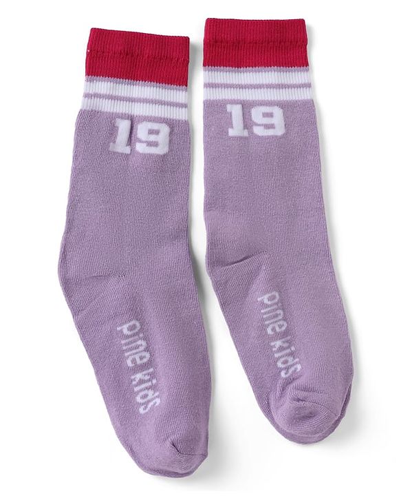 Pine Kids Cotton Nylon Spandex Mid-Calf Length Socks with Stripes & Pine Kids Text Design Pack of 3 - Blue Purple Black