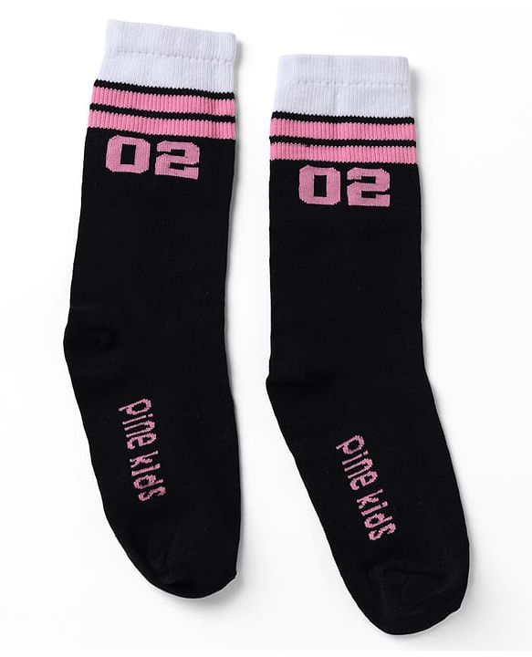Pine Kids Cotton Nylon Spandex Mid-Calf Length Socks with Stripes & Pine Kids Text Design Pack of 3 - Blue Purple Black