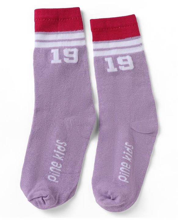 Pine Kids Cotton Nylon Spandex Mid-Calf Length Socks with Stripes & Pine Kids Text Design Pack of 3 - Blue Purple Black