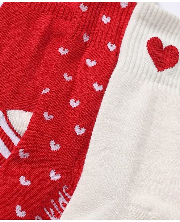 Pine Kids Cotton Mix Knit Socks with Hearts Print in Red & White Pack of 3