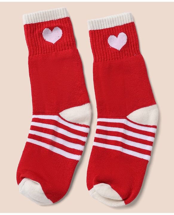 Pine Kids Cotton Mix Knit Socks with Hearts Print in Red & White Pack of 3