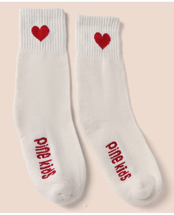 Pine Kids Cotton Mix Knit Socks with Hearts Print in Red & White Pack of 3