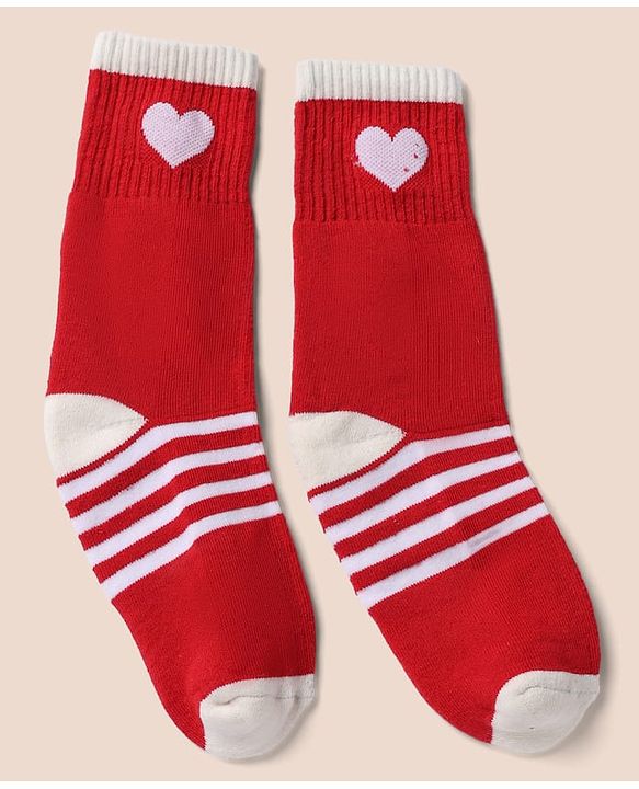 Pine Kids Cotton Mix Knit Socks with Hearts Print in Red & White Pack of 3