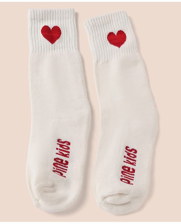 Pine Kids Cotton Mix Knit Socks with Hearts Print in Red & White Pack of 3