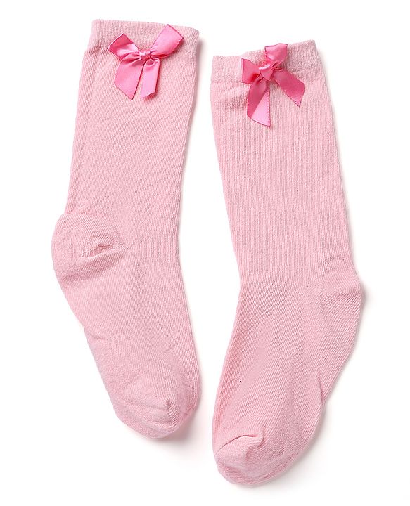 Pine Kids Cotton Knit Mid Calf Length Socks With Bow Applique Pack of 5 - Light Grey, Black, White, Pink & Red