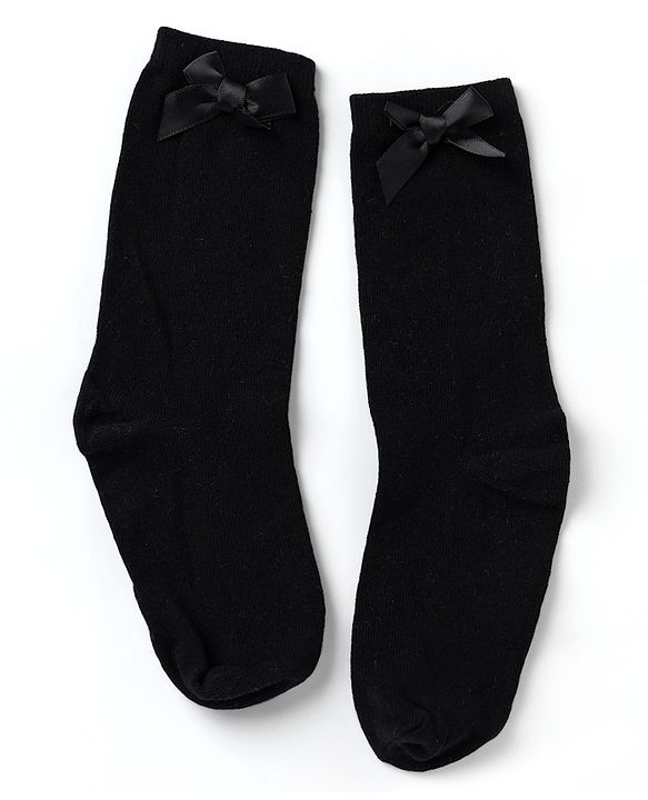 Pine Kids Cotton Knit Mid Calf Length Socks With Bow Applique Pack of 5 - Light Grey, Black, White, Pink & Red