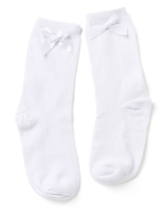 Pine Kids Cotton Knit Mid Calf Length Socks With Bow Applique Pack of 5 - Light Grey, Black, White, Pink & Red