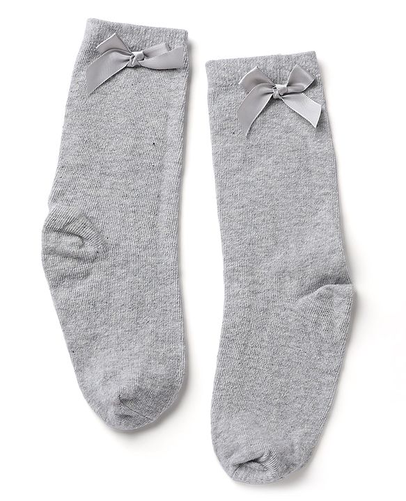 Pine Kids Cotton Knit Mid Calf Length Socks With Bow Applique Pack of 5 - Light Grey, Black, White, Pink & Red