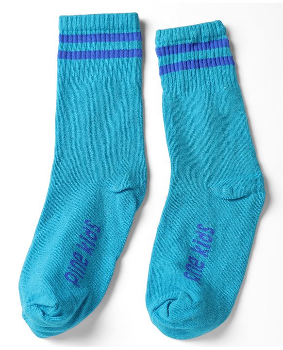 Pine Kids Cotton Knit Regular Length Socks With Logo Design Set of 3 - Blue, Black & Cream
