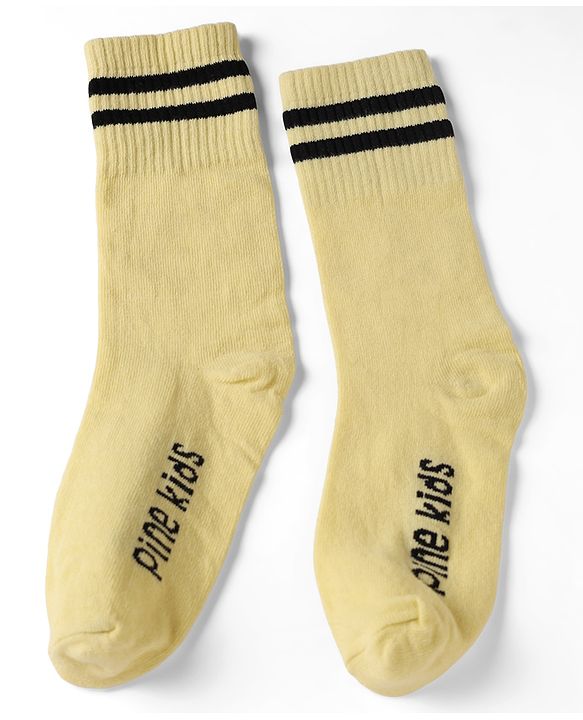 Pine Kids Cotton Knit Regular Length Socks With Logo Design Set of 3 - Blue, Black & Cream