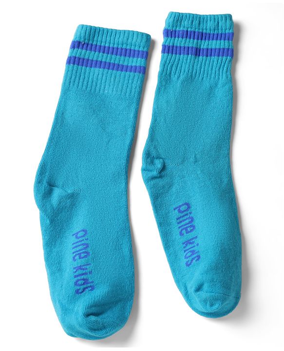 Pine Kids Cotton Knit Regular Length Socks With Logo Design Set of 3 - Blue, Black & Cream