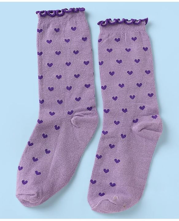 Pine Kids Cotton Nylon Spandex Mid-Calf Length Striped Socks with Heart & Pine Kids Text Design Pack of 3 - Violet Red White