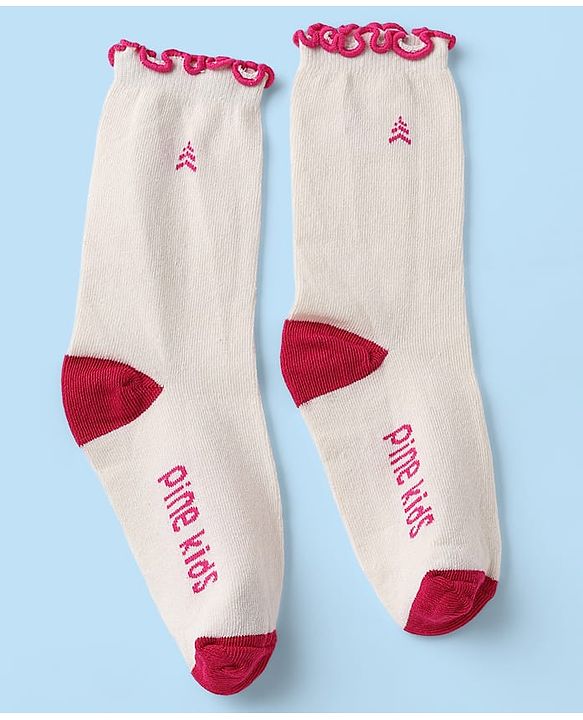 Pine Kids Cotton Nylon Spandex Mid-Calf Length Striped Socks with Heart & Pine Kids Text Design Pack of 3 - Violet Red White