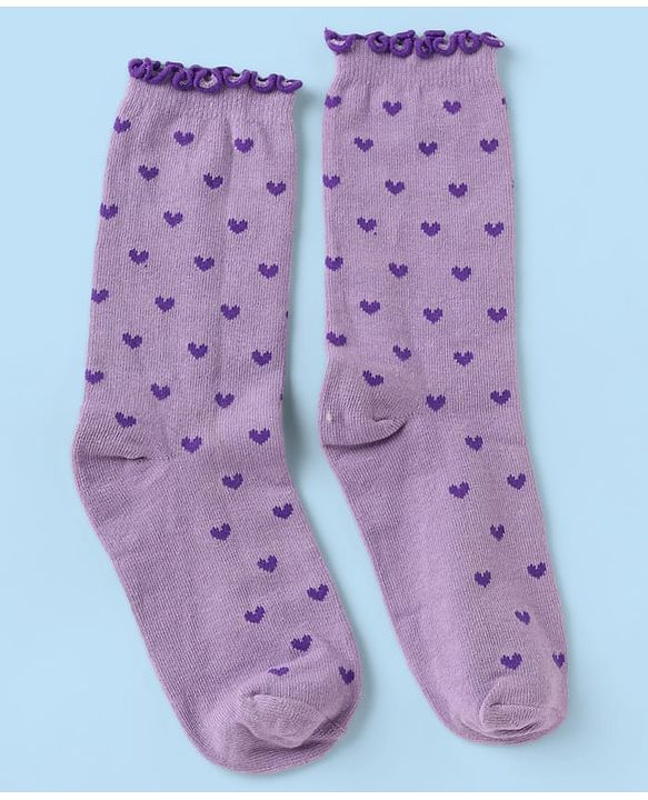 Pine Kids Cotton Nylon Spandex Mid-Calf Length Striped Socks with Heart & Pine Kids Text Design Pack of 3 - Violet Red White