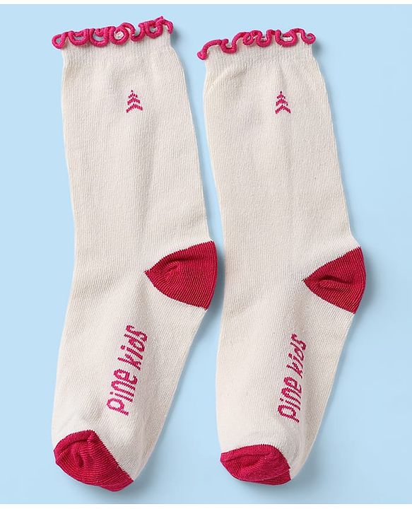 Pine Kids Cotton Nylon Spandex Mid-Calf Length Striped Socks with Heart & Pine Kids Text Design Pack of 3 - Violet Red White