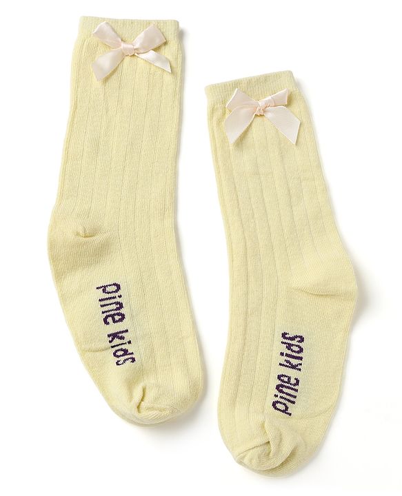 Pine Kids Cotton Knit Calf Length Socks With Logo Embroidery & Frill Detailing Pack of 3 - Dark Pink, Red & Yellow