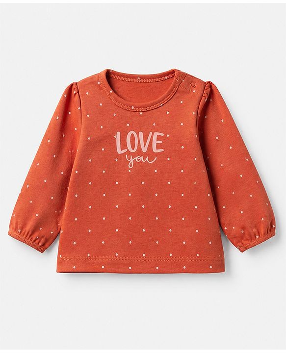 Babyhug 100% Cotton Interlock Knit T-Shirts with Full Puffed Sleeves and Polka Dots Floral & Love You Text Print Pack of 3 - White Olive Green Red