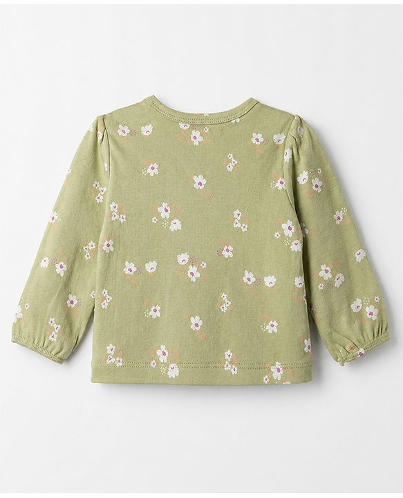Babyhug 100% Cotton Interlock Knit T-Shirts with Full Puffed Sleeves and Polka Dots Floral & Love You Text Print Pack of 3 - White Olive Green Red