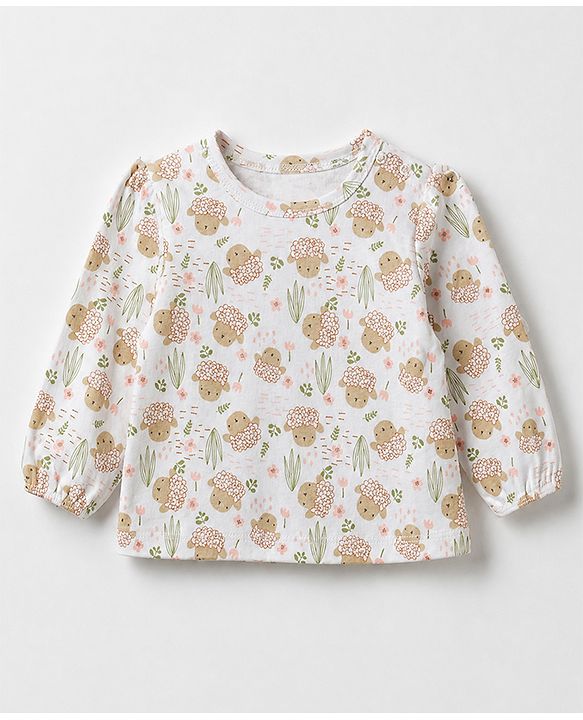 Babyhug 100% Cotton Interlock Knit T-Shirts with Full Puffed Sleeves and Polka Dots Floral & Love You Text Print Pack of 3 - White Olive Green Red