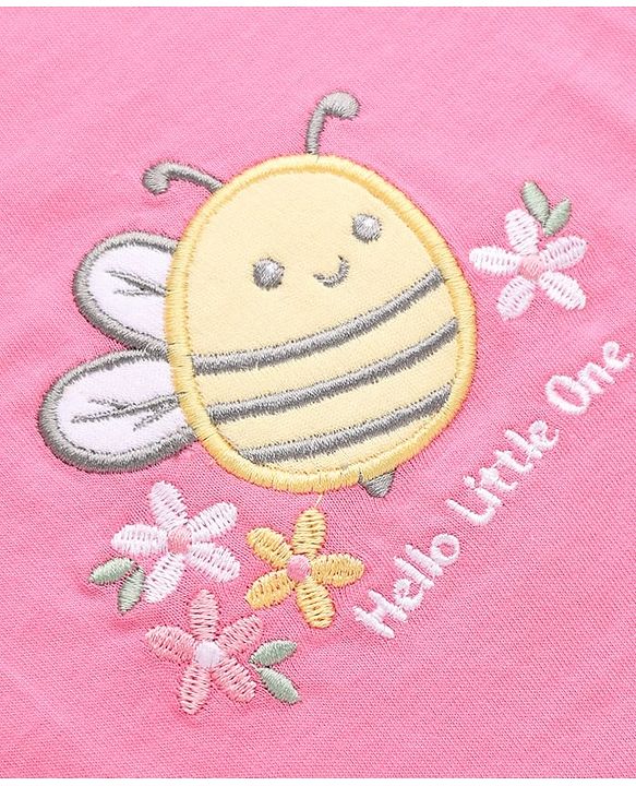 Babyhug 100% Cotton Knit Full Sleeves T-Shirts with Floral Print and Bee Embroidery Pack of 3 in Light Pink, White & Dark Pink