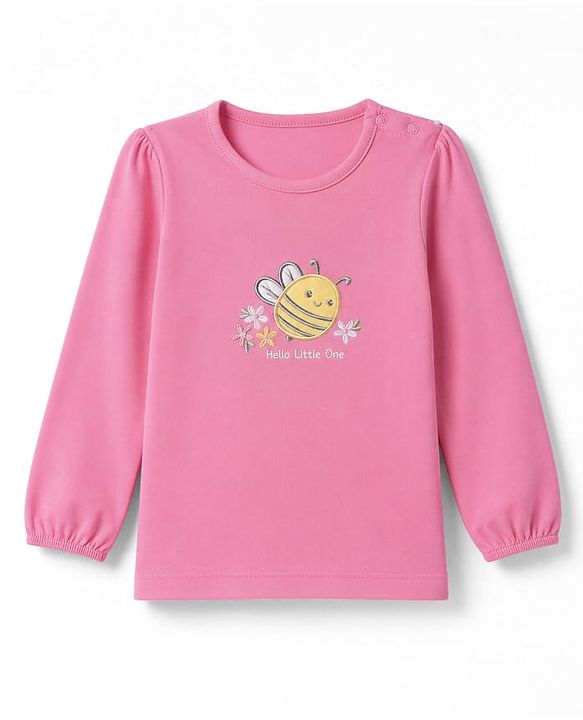 Babyhug 100% Cotton Knit Full Sleeves T-Shirts with Floral Print and Bee Embroidery Pack of 3 in Light Pink, White & Dark Pink