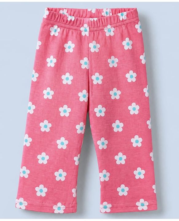 Babyhug Cotton Knit Full Sleeves Co-ord T-Shirt & Pajama Night Suit with Floral Print - Dark Pink