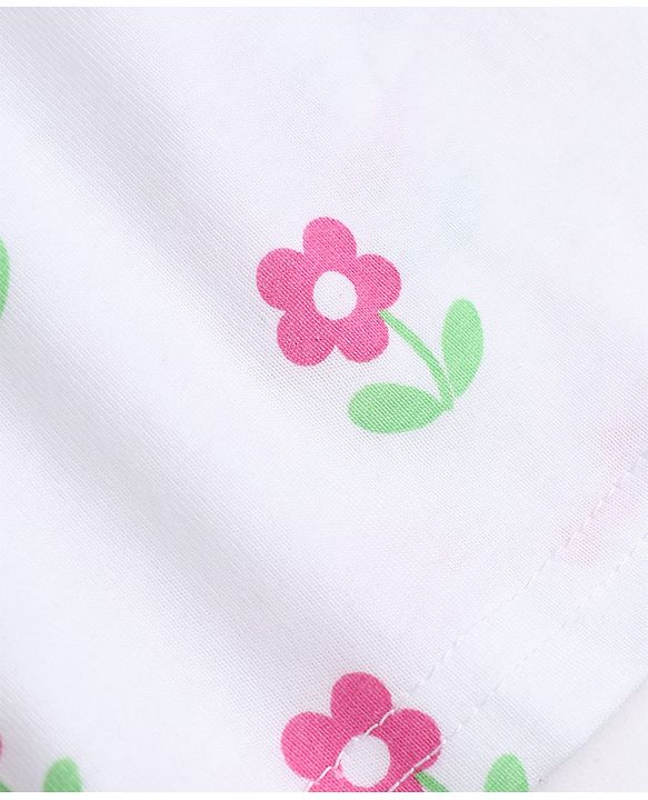 Babyhug Cotton Interlock Knit Full Sleeves Co-ord T-Shirt & Pajama Night Suit with Floral Print - White