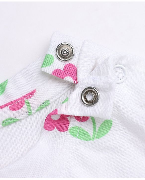 Babyhug Cotton Interlock Knit Full Sleeves Co-ord T-Shirt & Pajama Night Suit with Floral Print - White